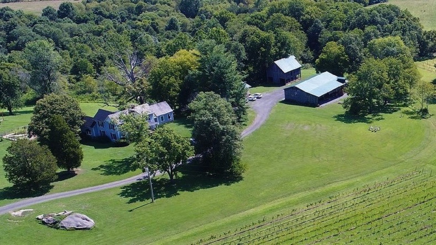 Drone view of the barns and house