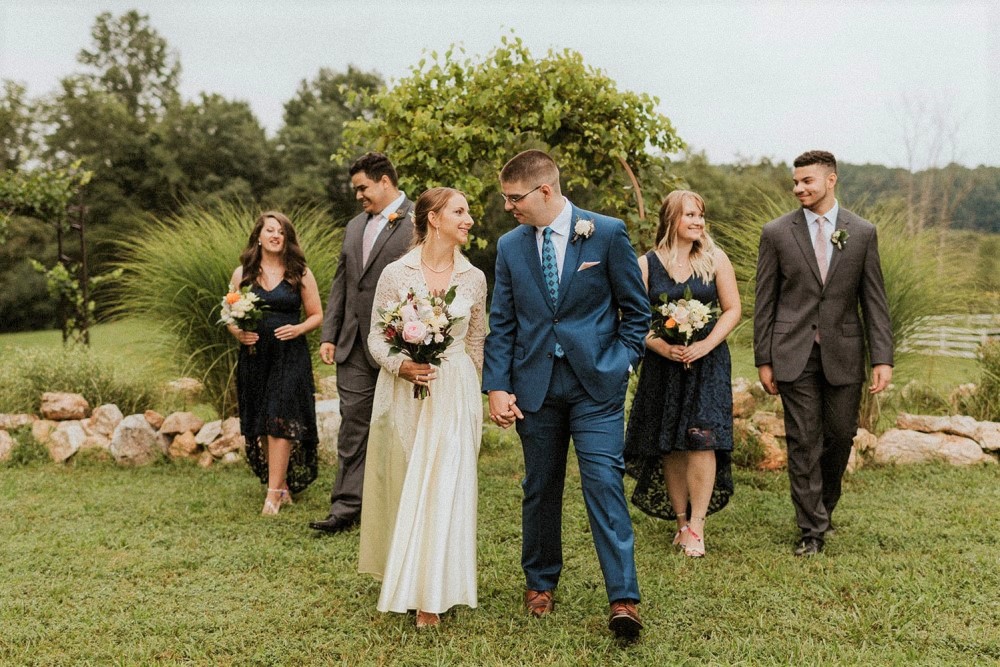 Wedding Look Book at Mountain Run Winery: Wedding party walking