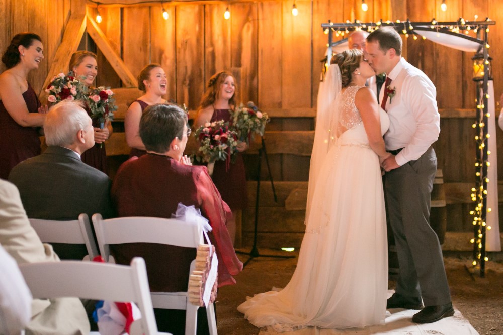 Wedding Look Book at Mountain Run Winery: Wedding ceremony in old barn