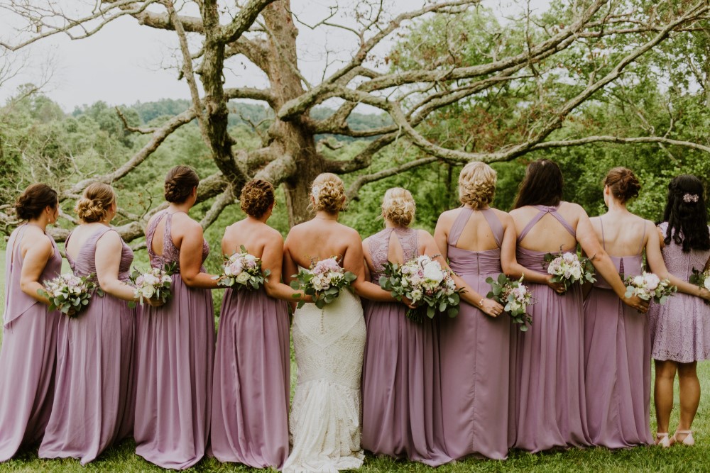 Weddings Wedding Look Book at Mountain Run Winery: Bridal party standing with backs to photographer