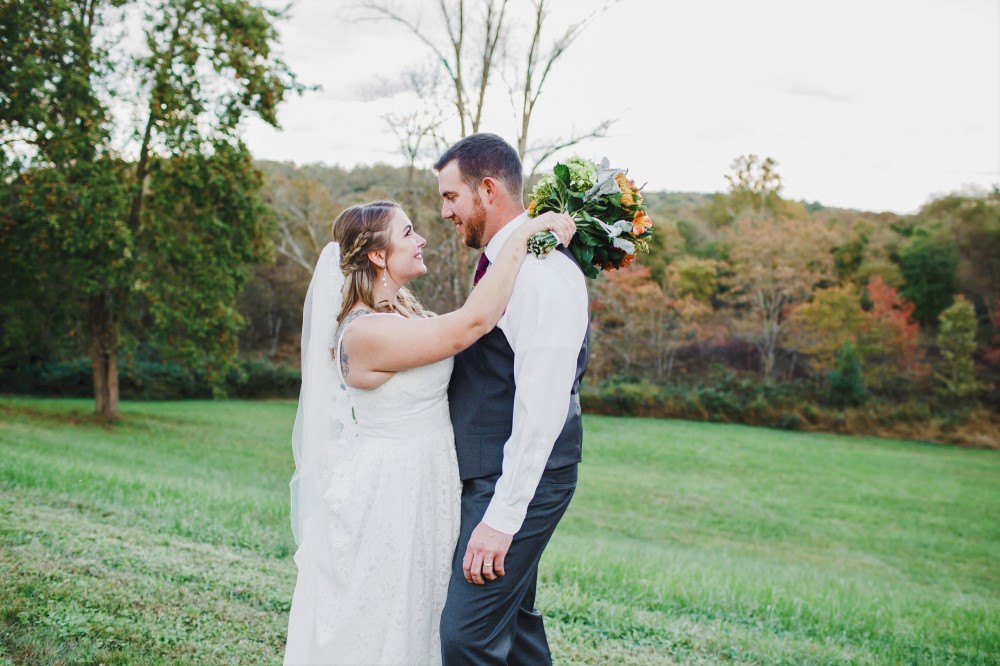 Wedding Look Book at Mountain Run Winery: Bride and groom in the fall