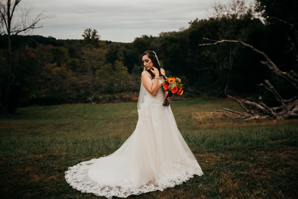 Wedding Look Book at Mountain Run Winery: Bride at overlook