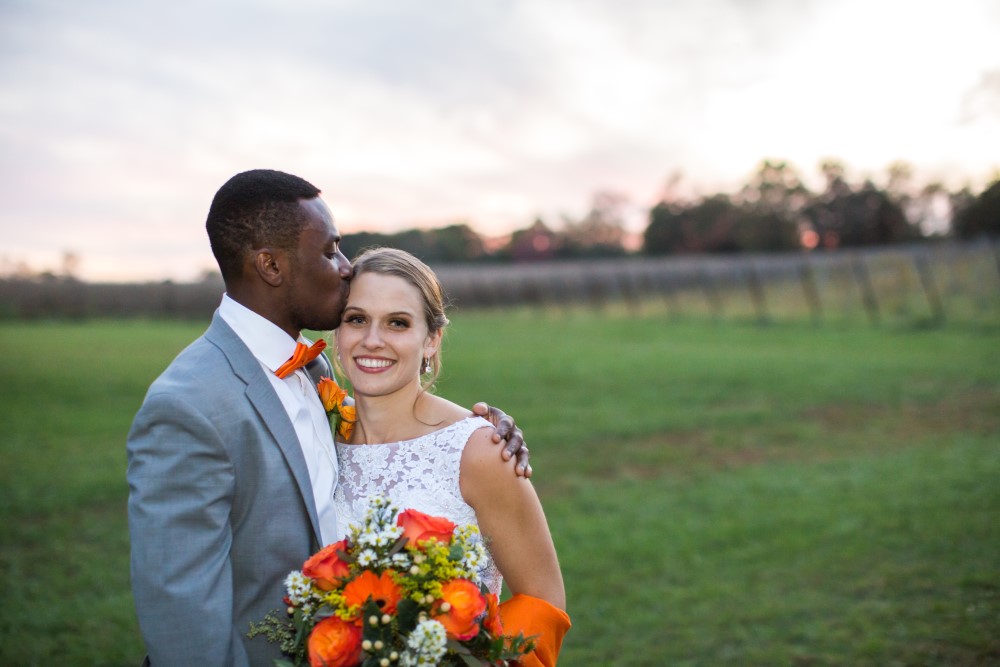 Wedding Look Book at Mountain Run Winery: Couple with vineyard background