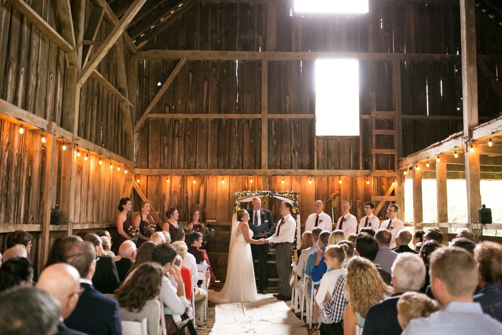 Wedding Look Book at Mountain Run Winery: Wedding ceremony in old barn