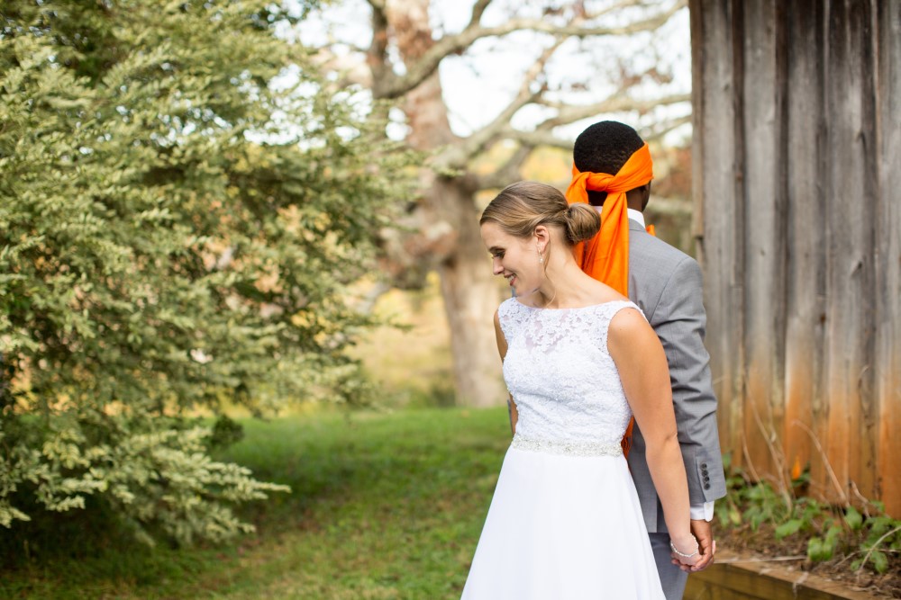 Wedding Look Book at Mountain Run Winery: First look for bride and groom